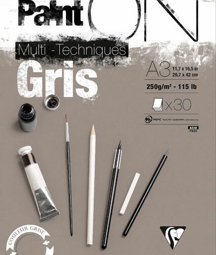Clairefontaine Paint ON Gris 250g multi techniques blokkur A3