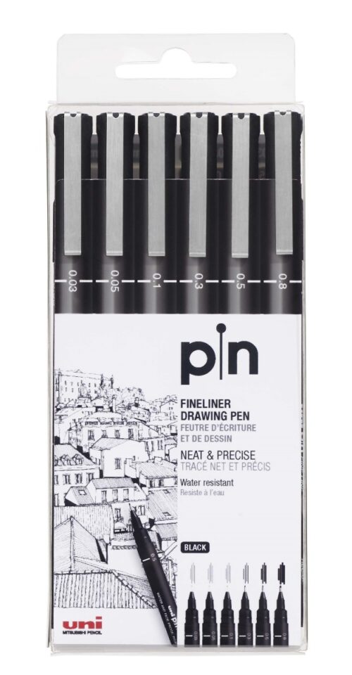 Uni Pin Fine Line 0.03-0.8 sett, 6 stk